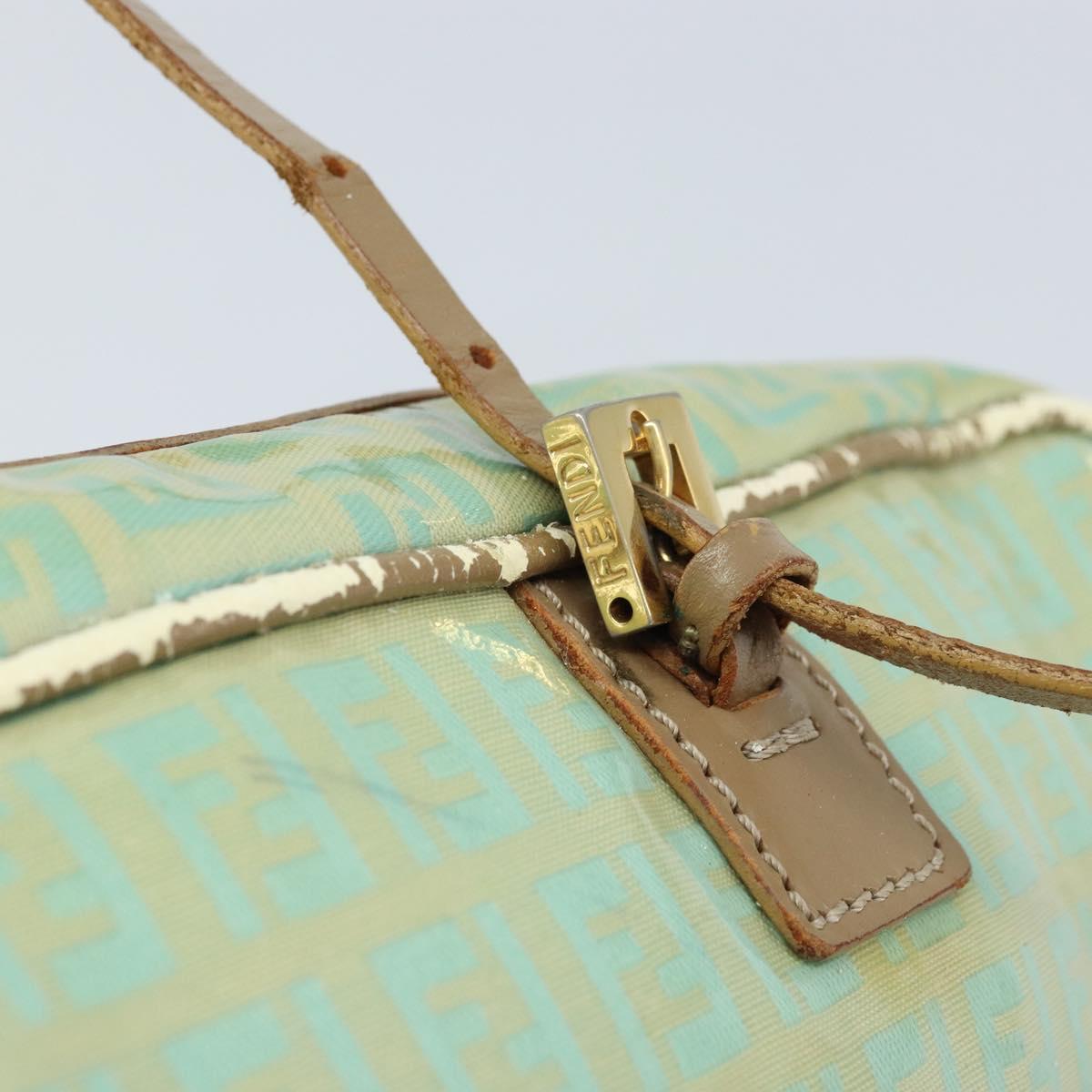 FENDI Zucchino Canvas Hand Bag Coated Canvas Green Gold Auth ARZ139