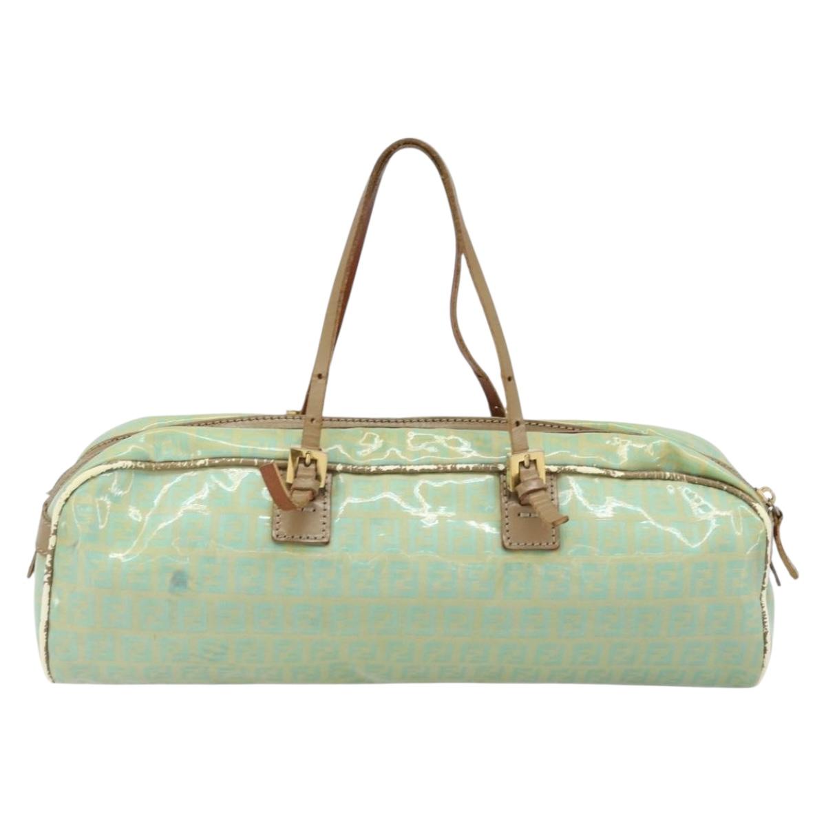 FENDI Zucchino Canvas Hand Bag Coated Canvas Green Gold Auth ARZ139