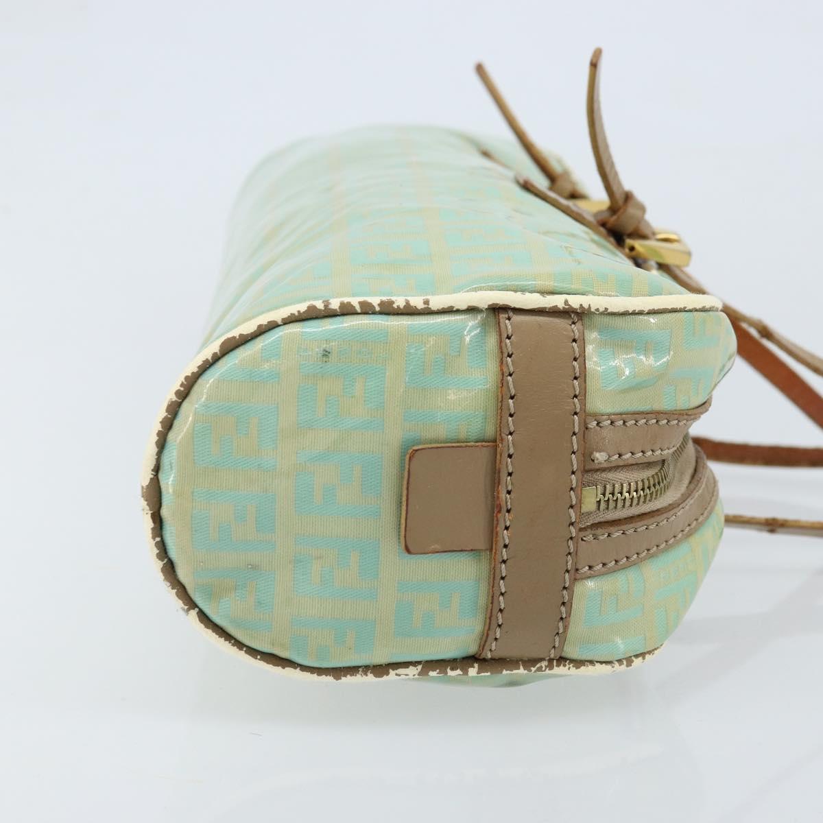 FENDI Zucchino Canvas Hand Bag Coated Canvas Green Gold Auth ARZ139