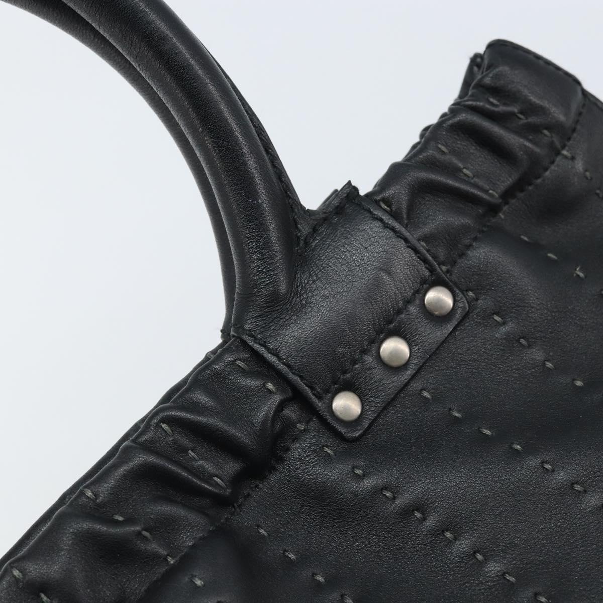 Salvatore Ferragamo Hand Bag Leather Black Silver Auth ARZ140