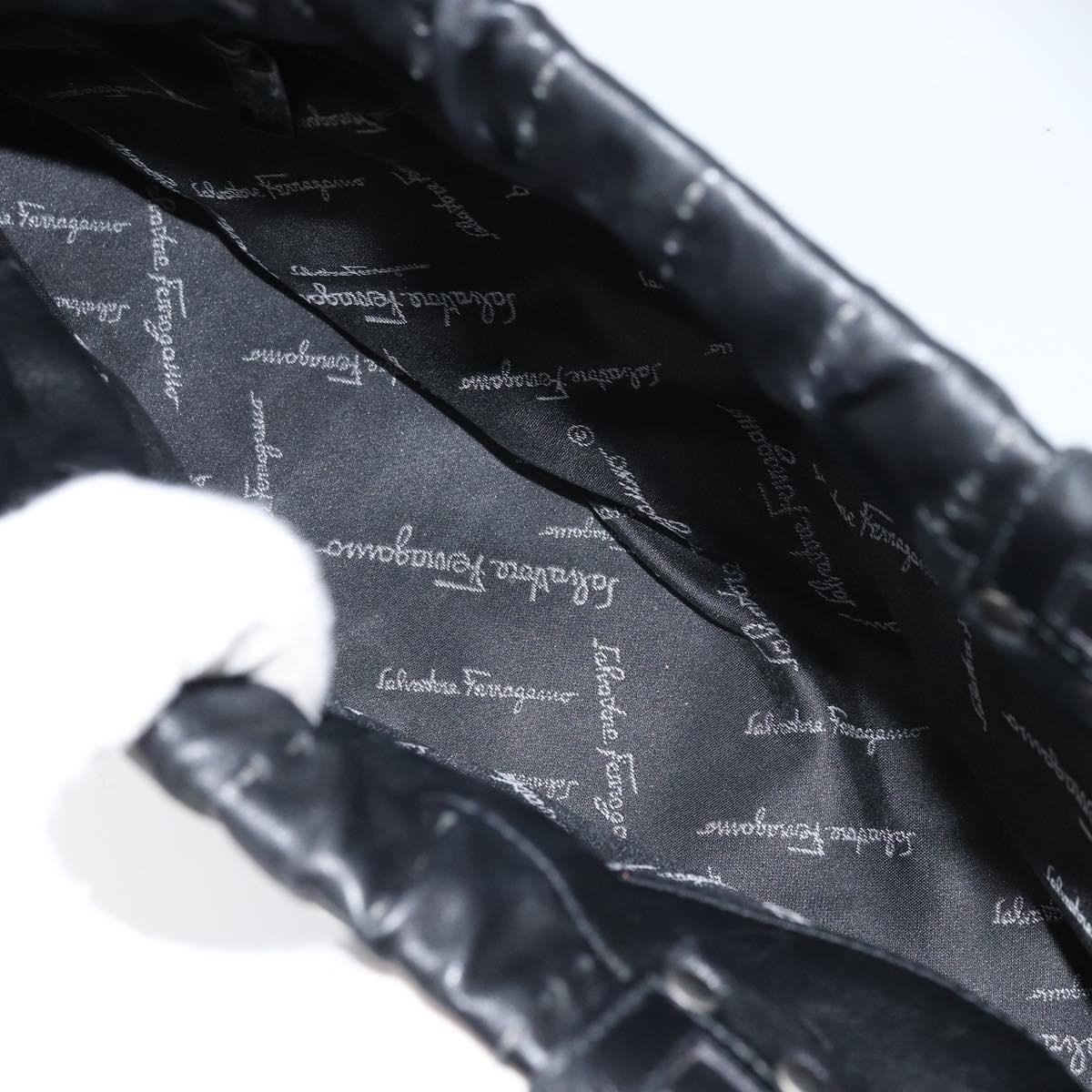 Salvatore Ferragamo Hand Bag Leather Black Silver Auth ARZ140