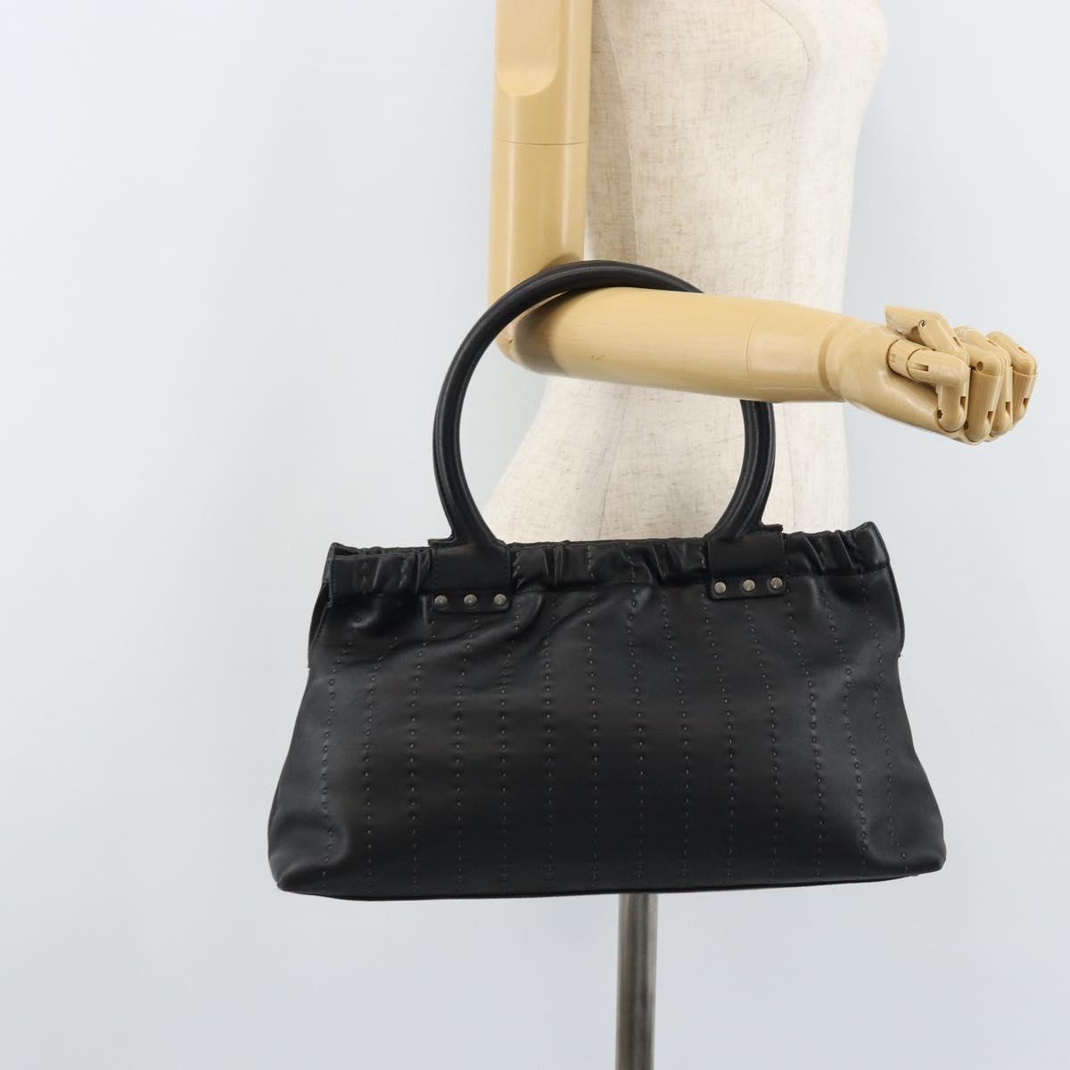 Salvatore Ferragamo Hand Bag Leather Black Silver Auth ARZ140