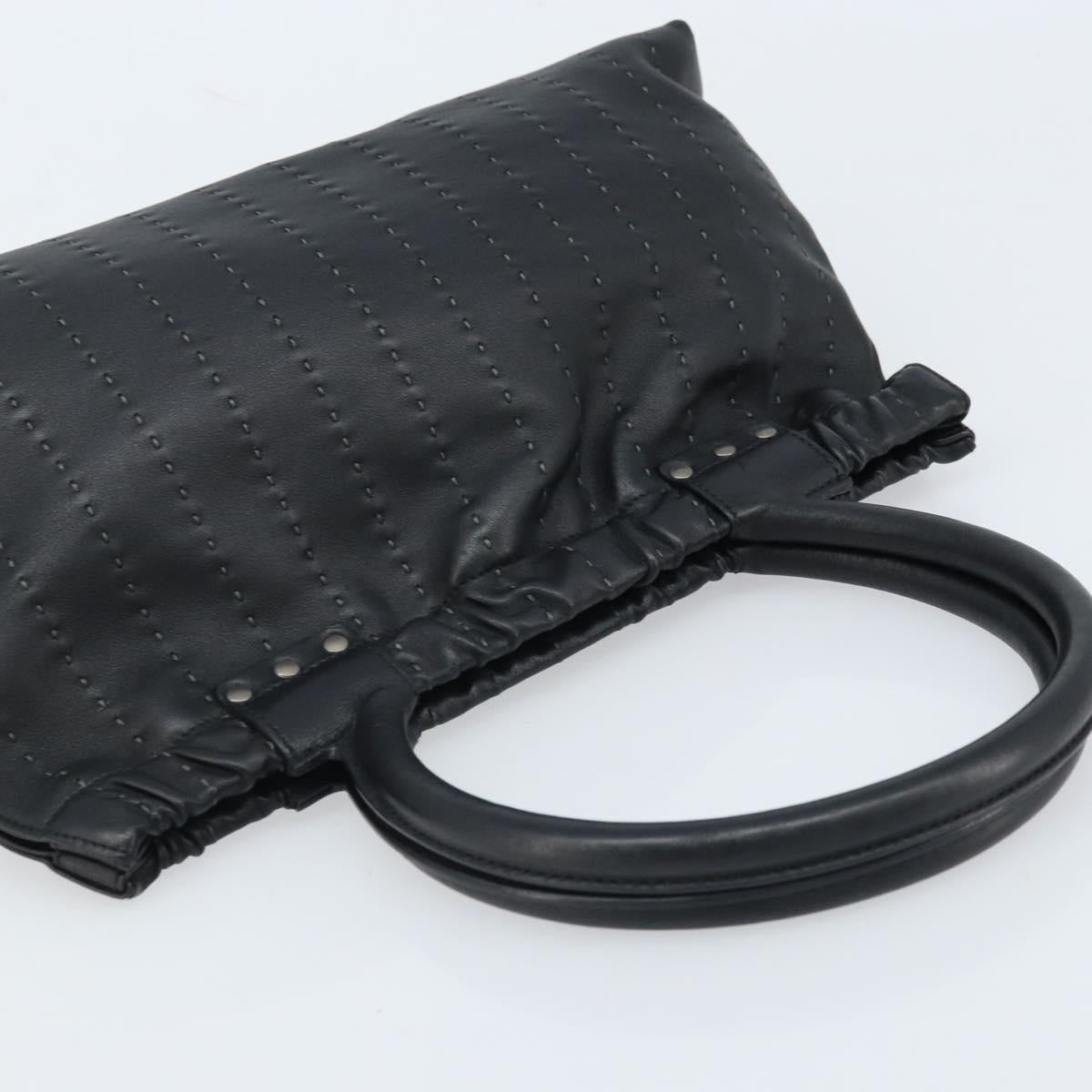 Salvatore Ferragamo Hand Bag Leather Black Silver Auth ARZ140