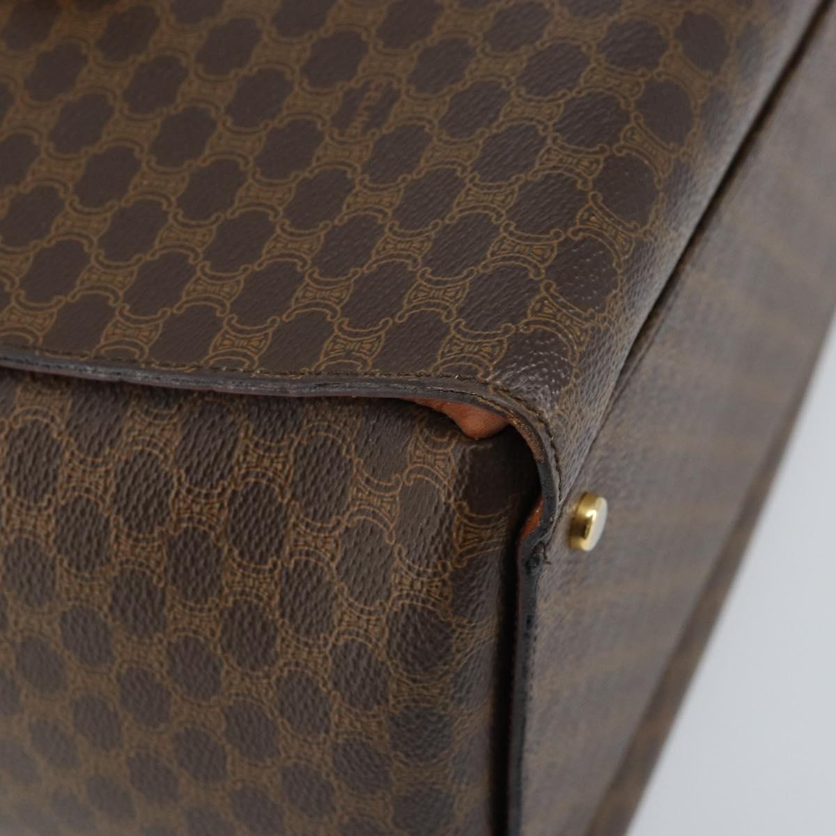 CELINE Macadam Canvas Hand Bag PVC Leather Brown Gold Auth ARZ141