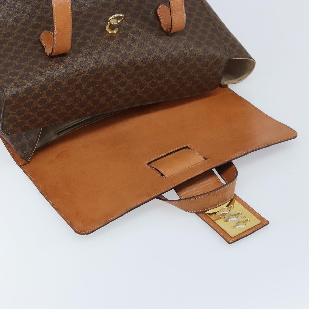 CELINE Macadam Canvas Hand Bag PVC Leather Brown Gold Auth ARZ141