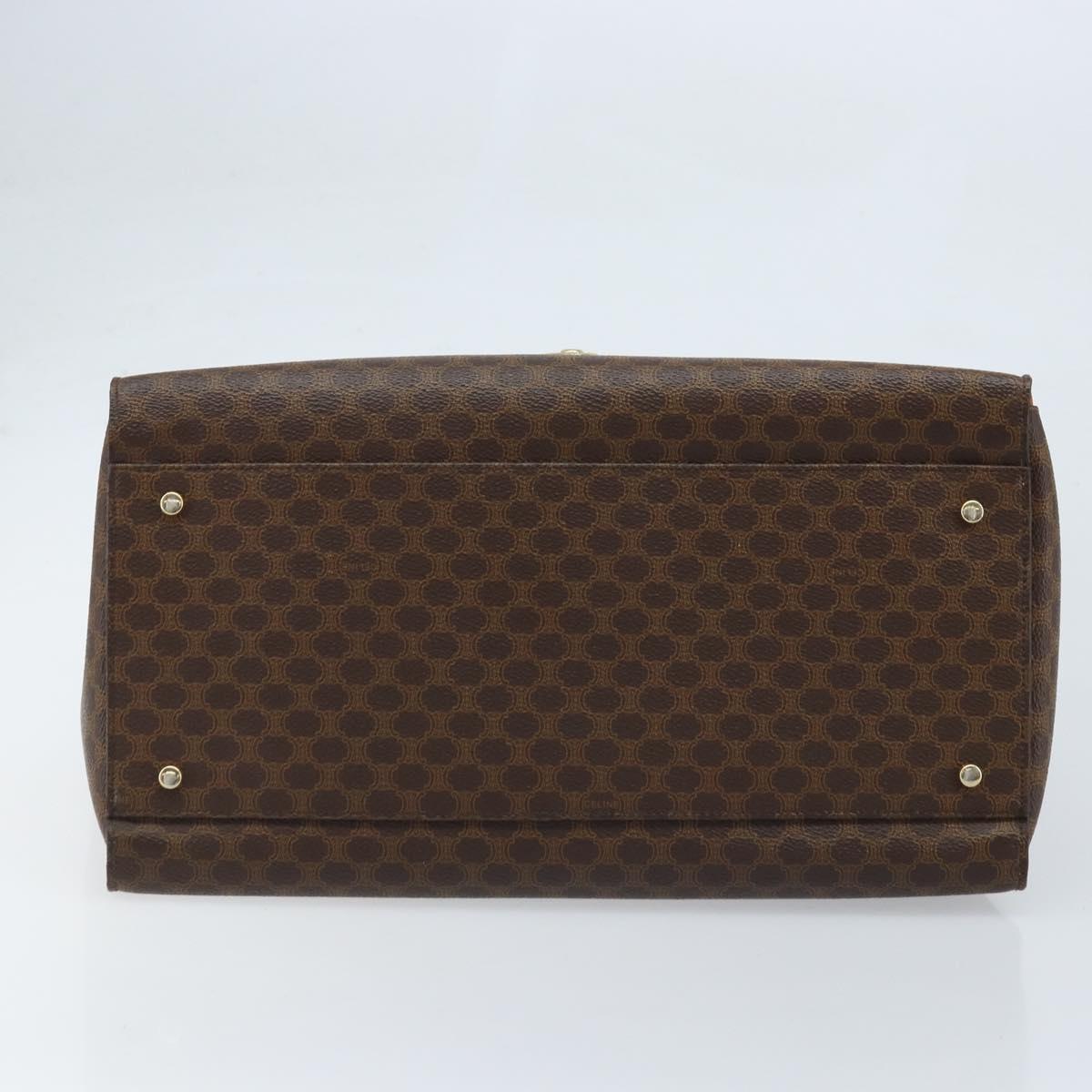 CELINE Macadam Canvas Hand Bag PVC Leather Brown Gold Auth ARZ141