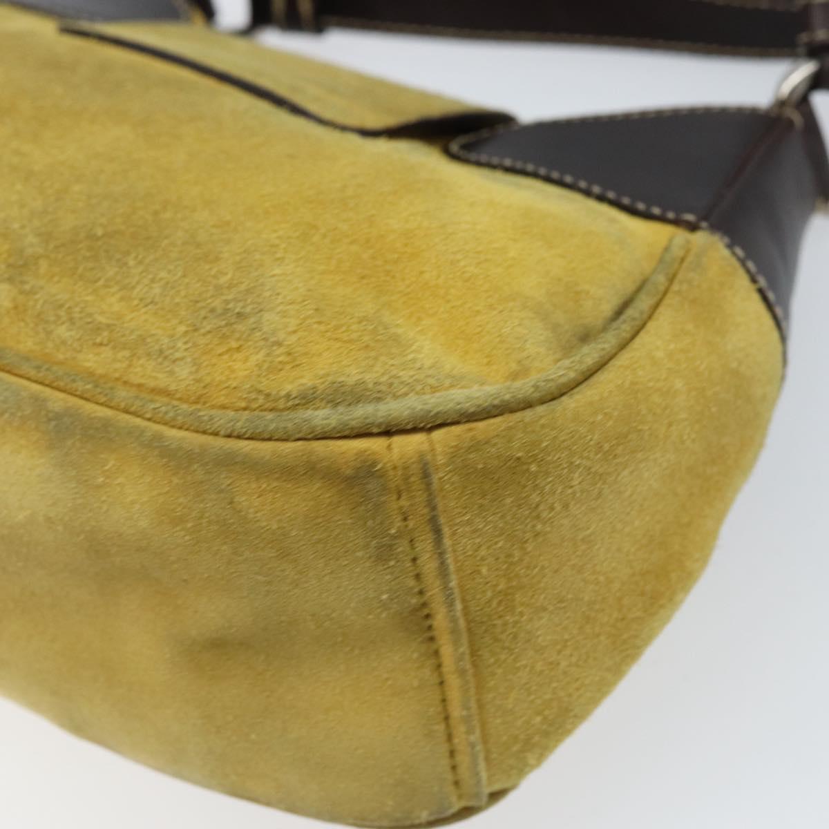 PRADA Shoulder Bag Suede Yellow Silver Auth ARZ148