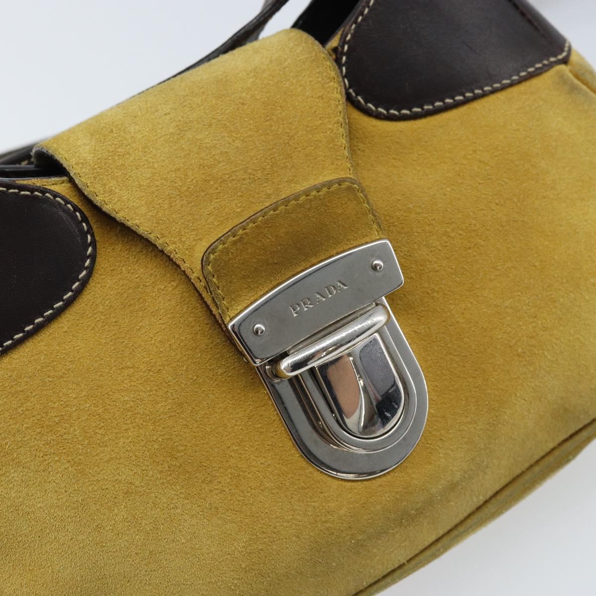 PRADA Shoulder Bag Suede Yellow Silver Auth ARZ148