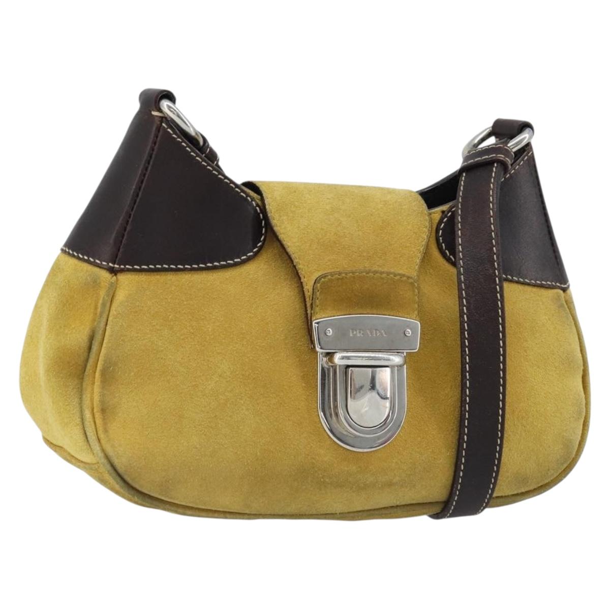 PRADA Shoulder Bag Suede Yellow Silver Auth ARZ148