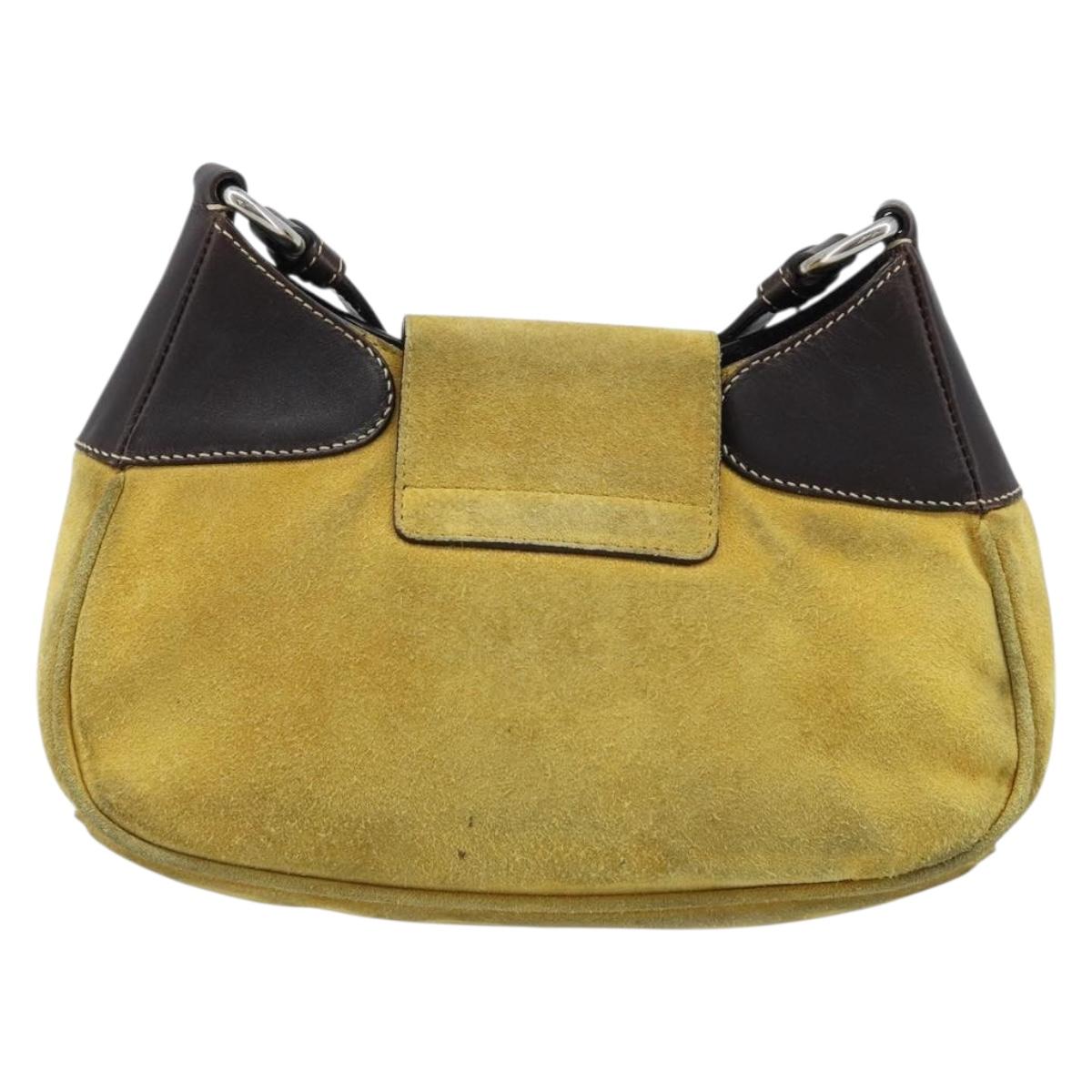 PRADA Shoulder Bag Suede Yellow Silver Auth ARZ148