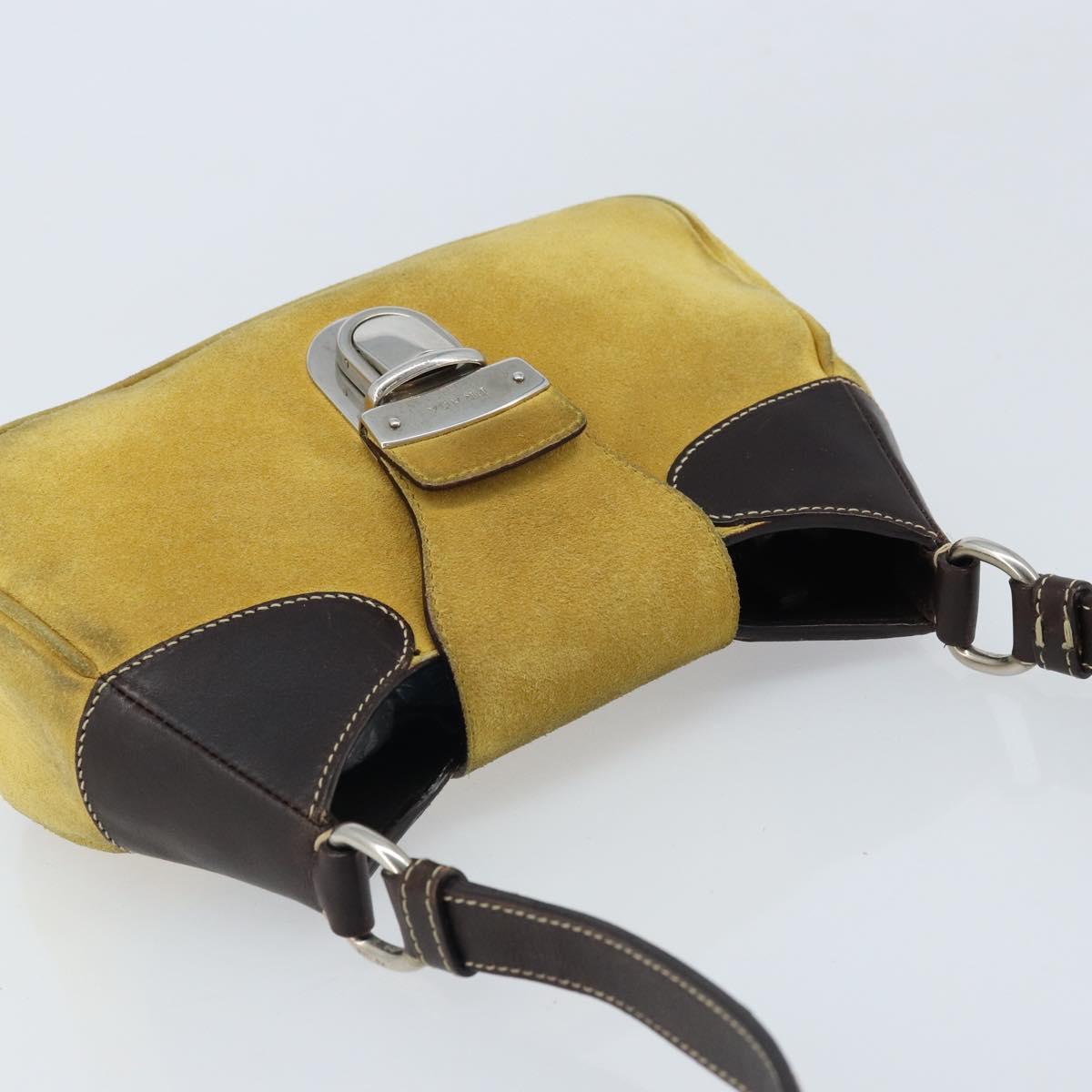 PRADA Shoulder Bag Suede Yellow Silver Auth ARZ148
