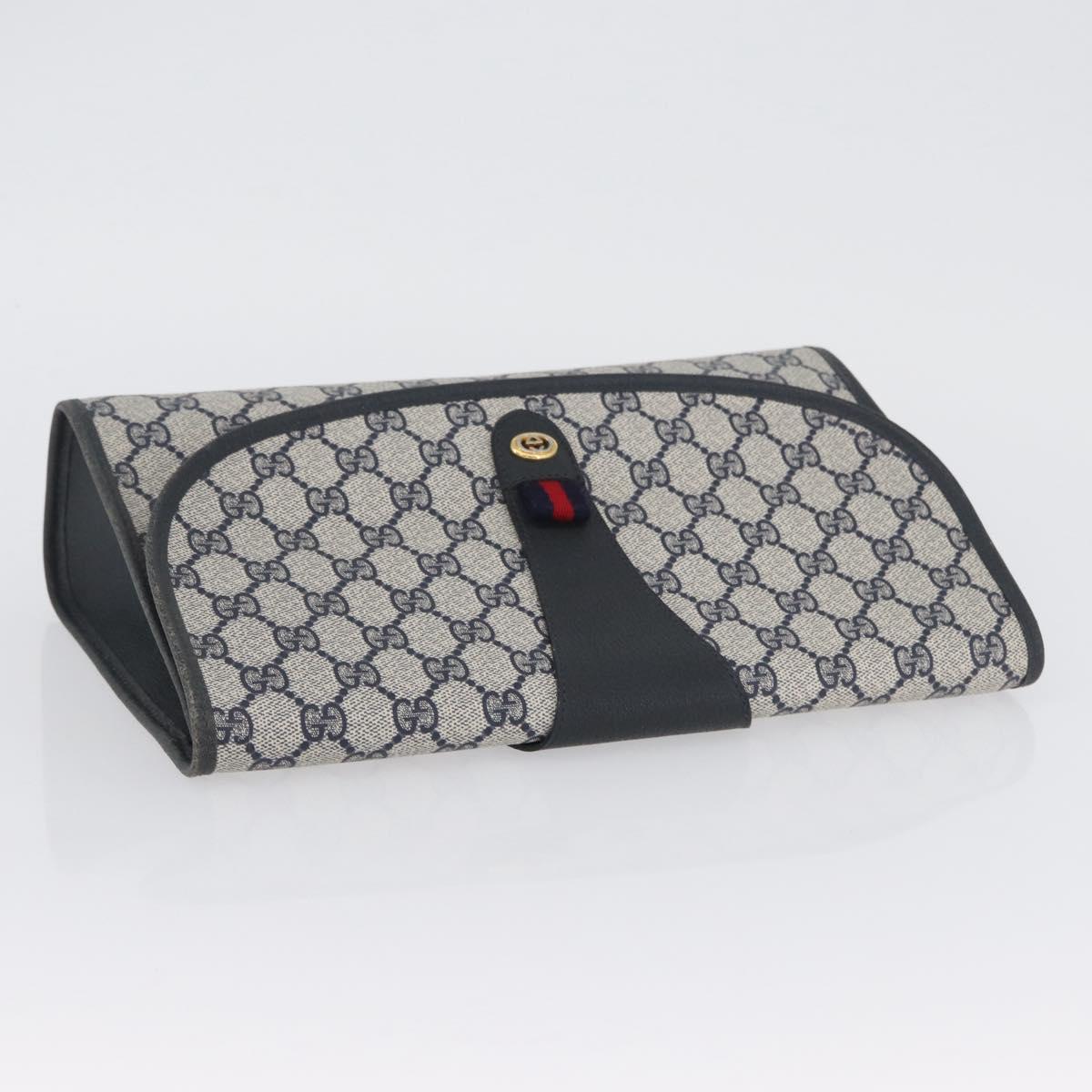 GUCCI GG Supreme Sherry Line Clutch Bag PVC Navy Gold 89 01 031 Auth ARZ149