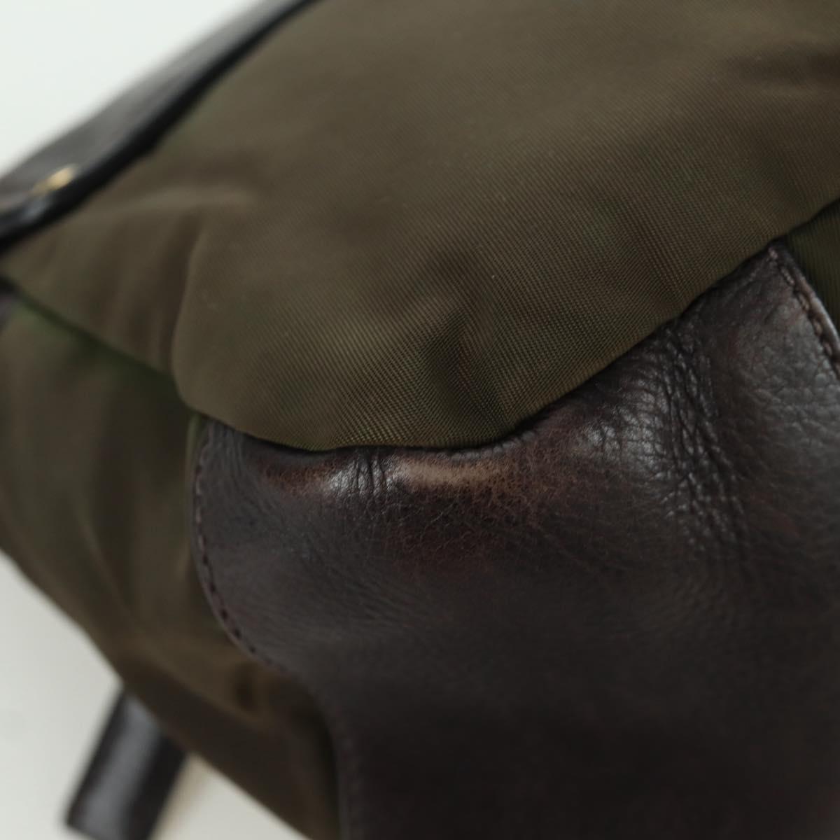 PRADA Shoulder Bag Nylon Leather Khaki Gold Auth ARZ154V