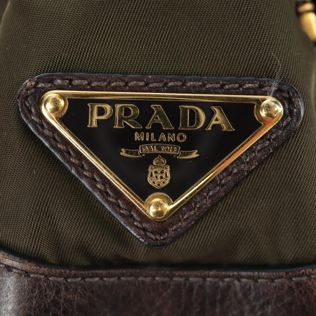 PRADA Shoulder Bag Nylon Leather Khaki Gold Auth ARZ154V