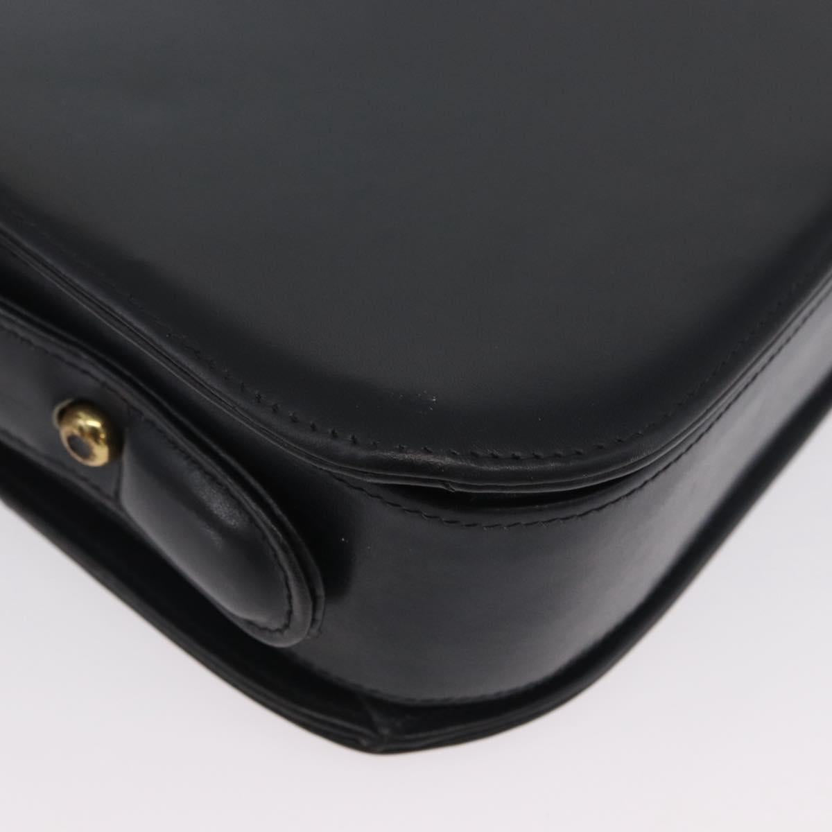 GUCCI Shoulder Bag Leather Navy Gold Auth ARZ157