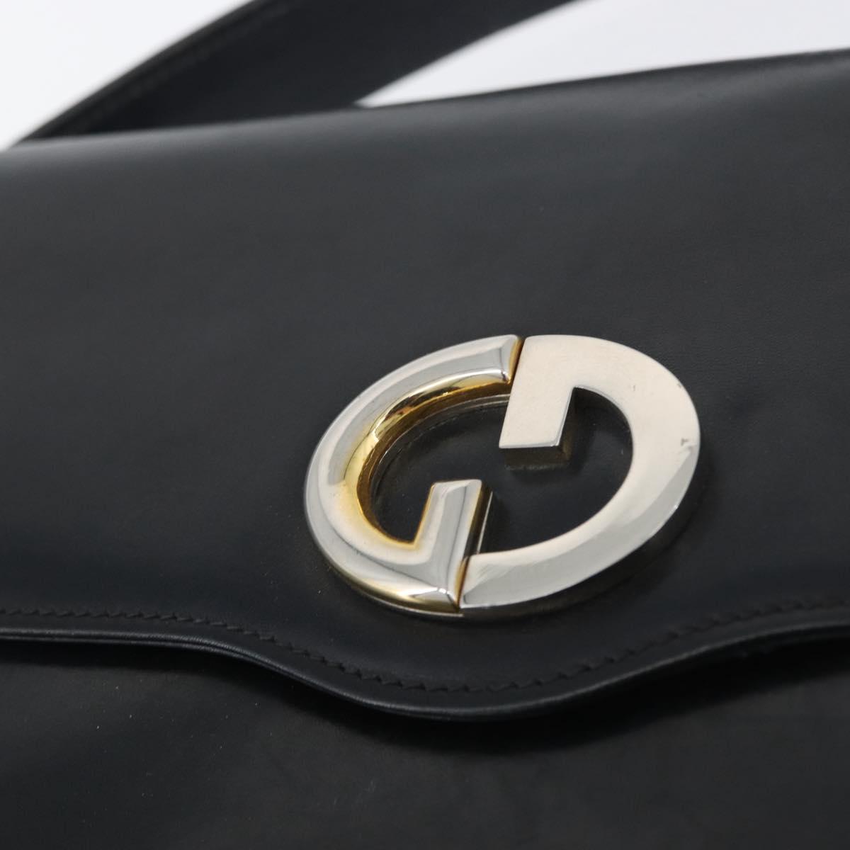 GUCCI Shoulder Bag Leather Navy Gold Auth ARZ157