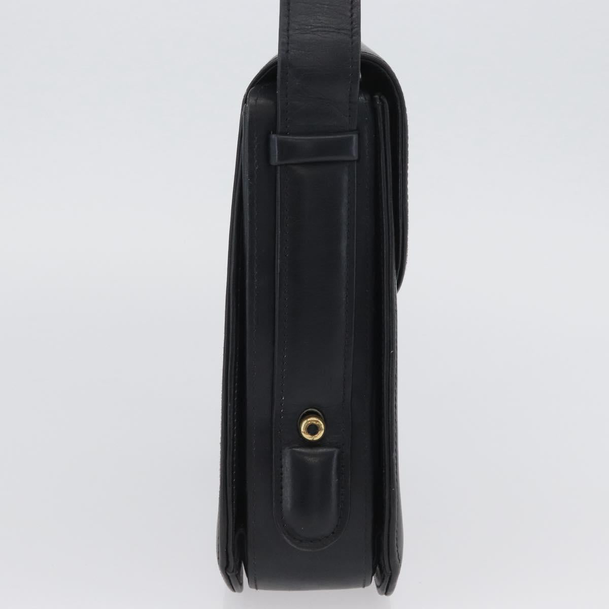 GUCCI Shoulder Bag Leather Navy Gold Auth ARZ157