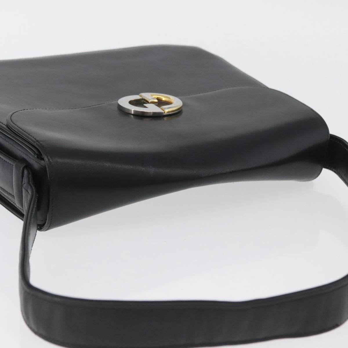 GUCCI Shoulder Bag Leather Navy Gold Auth ARZ157