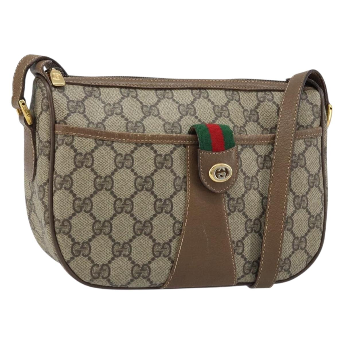 GUCCI GG Supreme Web Sherry Line Bag PVC Beige Gold 56 02 032 Auth ARZ158