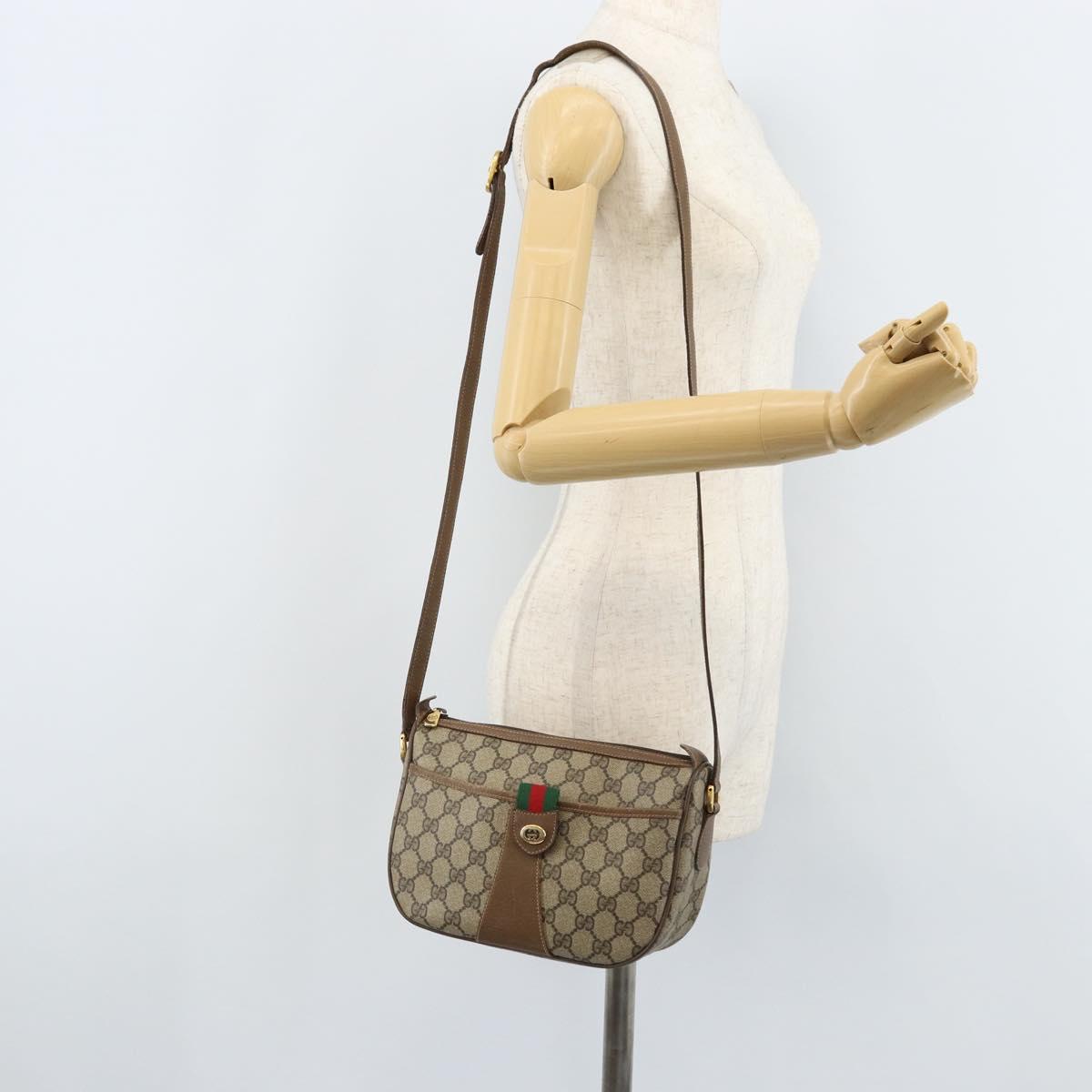 GUCCI GG Supreme Web Sherry Line Bag PVC Beige Gold 56 02 032 Auth ARZ158
