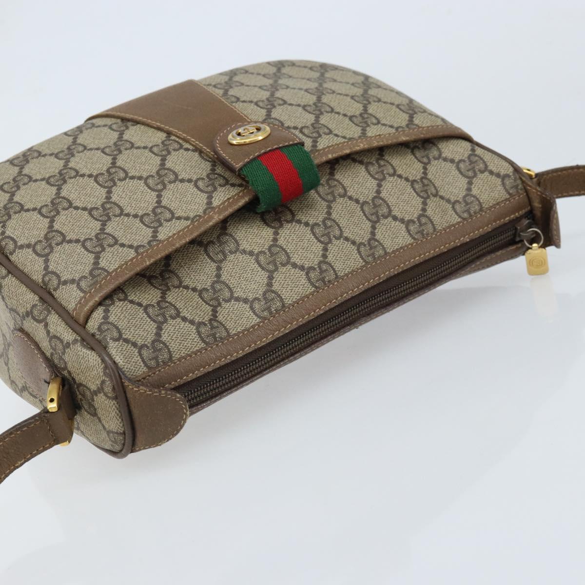 GUCCI GG Supreme Web Sherry Line Bag PVC Beige Gold 56 02 032 Auth ARZ158