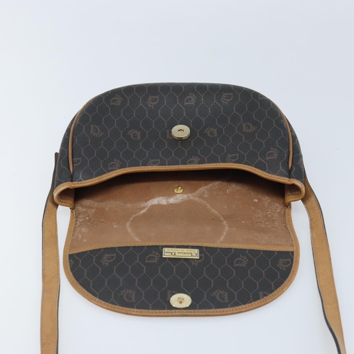 Christian Dior Honeycomb Canvas Shoulder Bag PVC Leather Black Gold Auth ARZ160