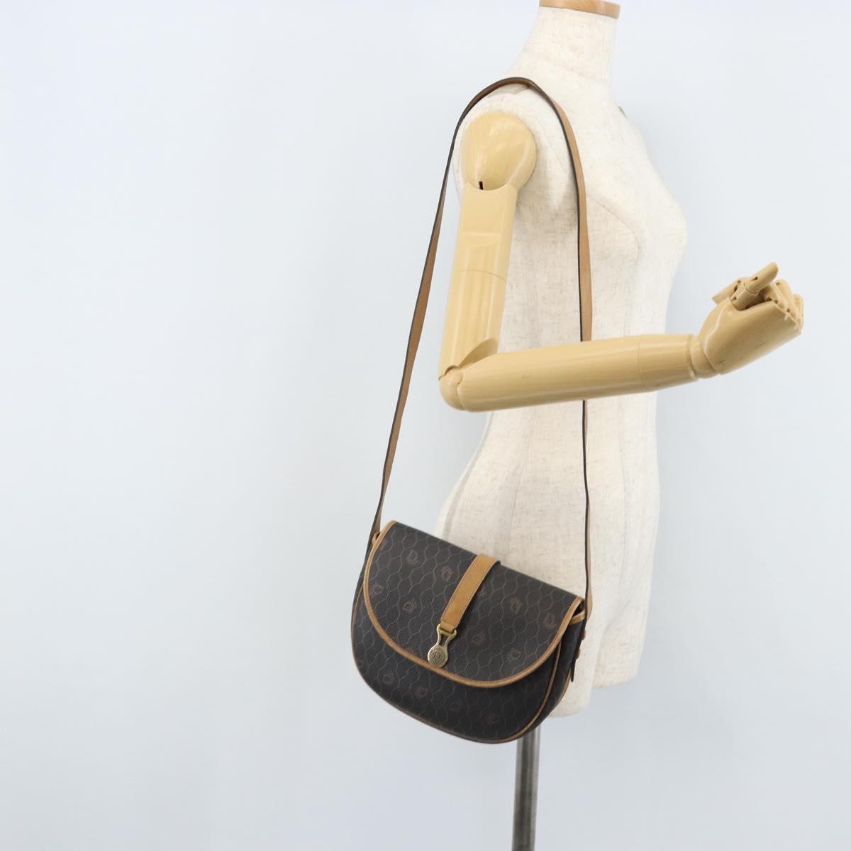 Christian Dior Honeycomb Canvas Shoulder Bag PVC Leather Black Gold Auth ARZ160