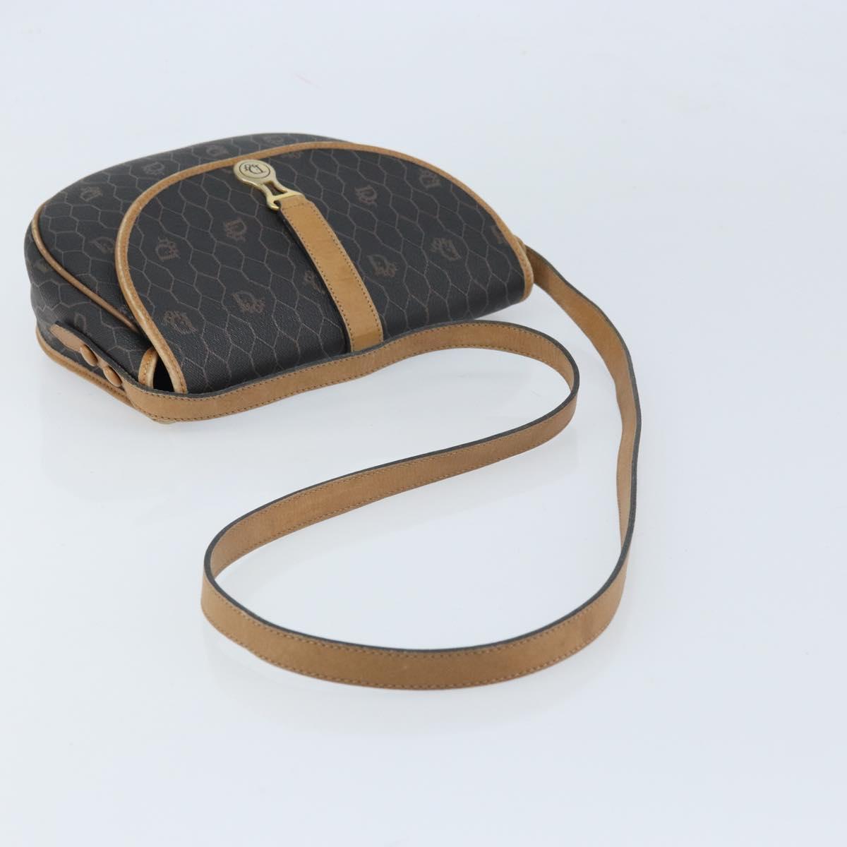 Christian Dior Honeycomb Canvas Shoulder Bag PVC Leather Black Gold Auth ARZ160