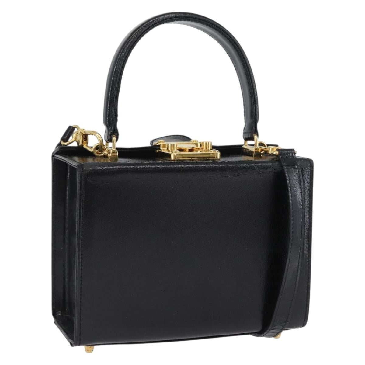 FENDI Vanity Hand Bag Patent leather 2way Black Gold Auth ARZ161