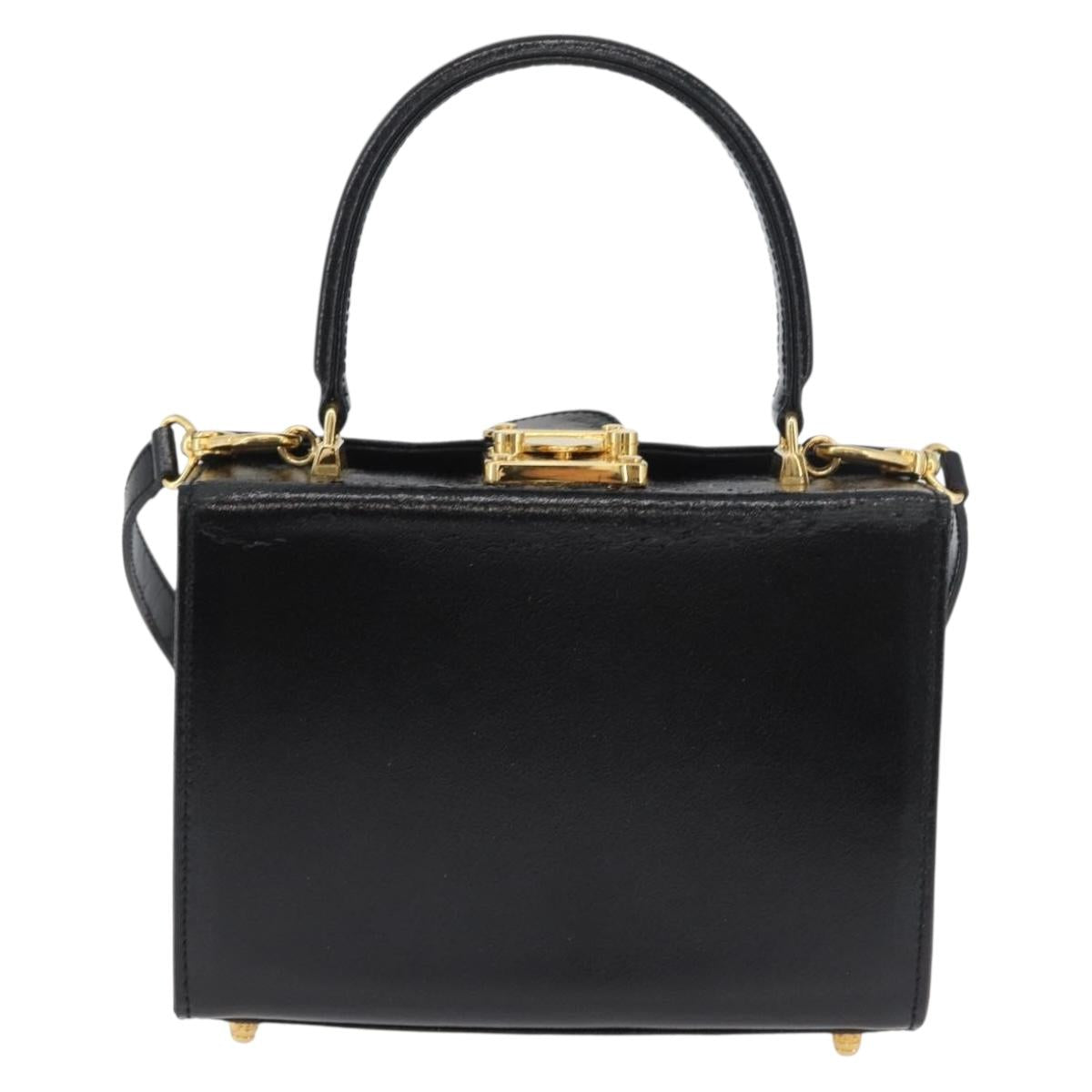 FENDI Vanity Hand Bag Patent leather 2way Black Gold Auth ARZ161