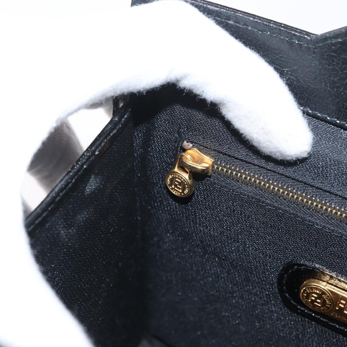 FENDI Vanity Hand Bag Patent leather 2way Black Gold Auth ARZ161