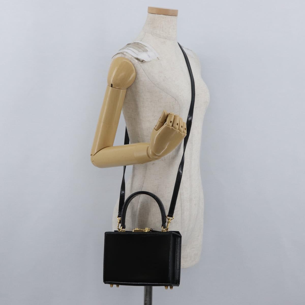 FENDI Vanity Hand Bag Patent leather 2way Black Gold Auth ARZ161