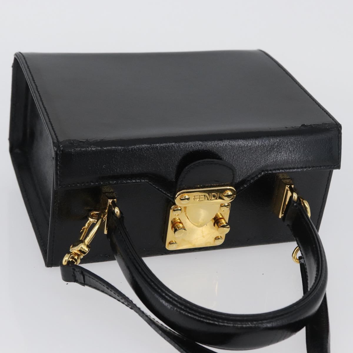 FENDI Vanity Hand Bag Patent leather 2way Black Gold Auth ARZ161