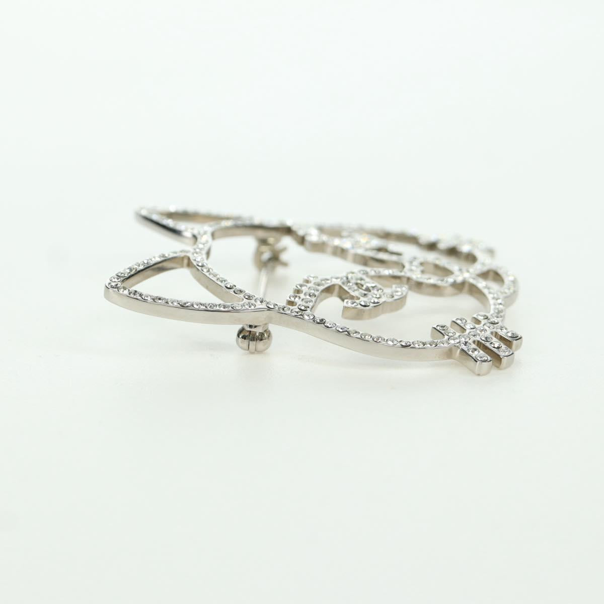 CHANEL Cat Brooch metal Silver CC Auth ARZ169M