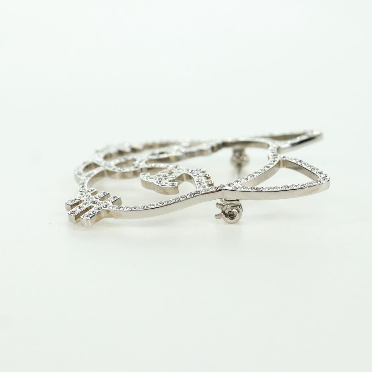 CHANEL Cat Brooch metal Silver CC Auth ARZ169M