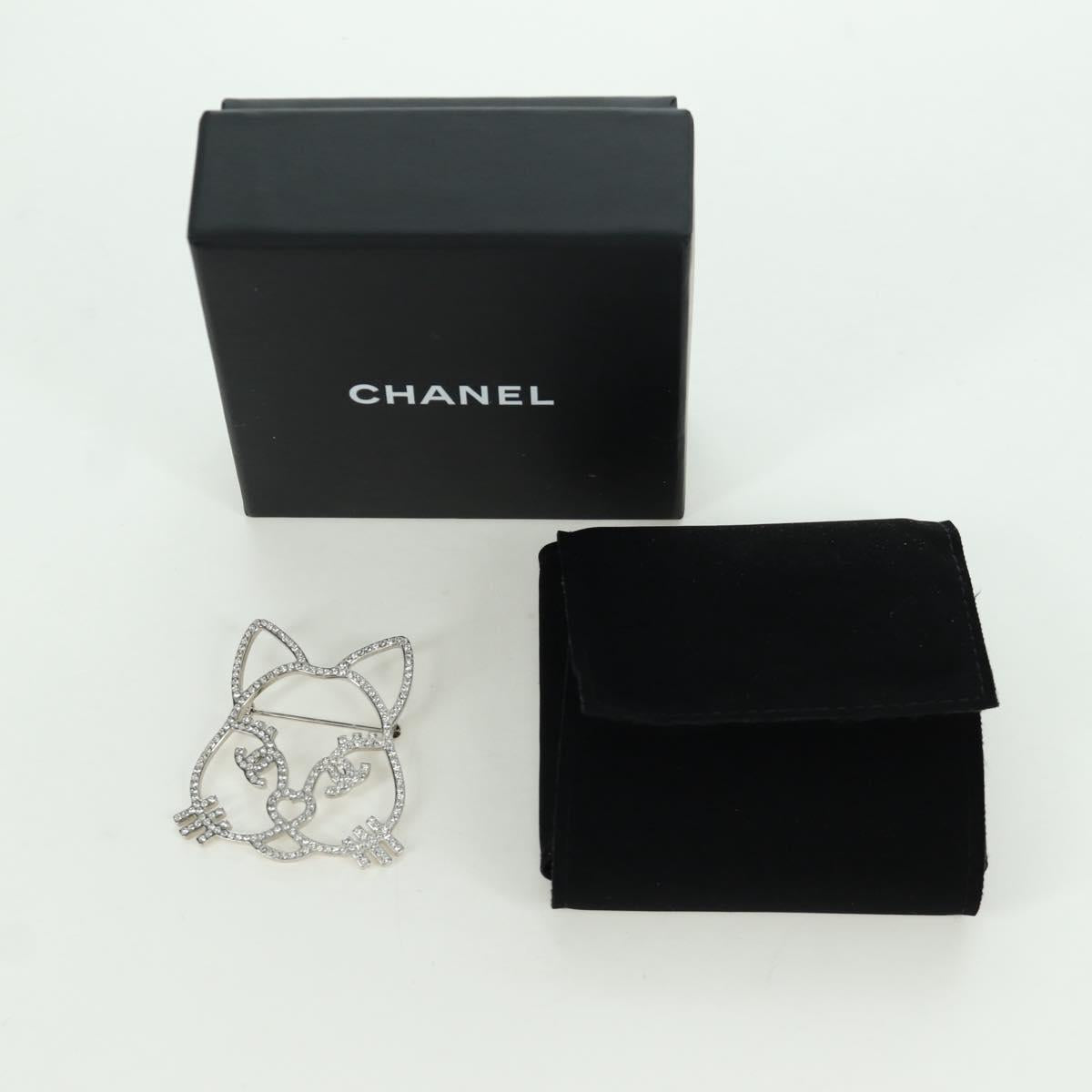 CHANEL Cat Brooch metal Silver CC Auth ARZ169M