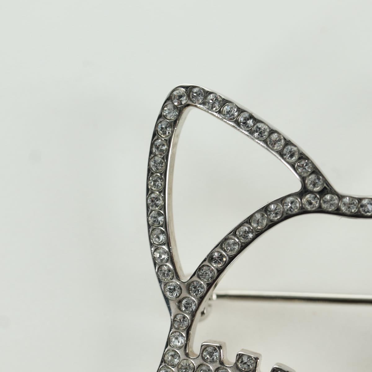 CHANEL Cat Brooch metal Silver CC Auth ARZ169M