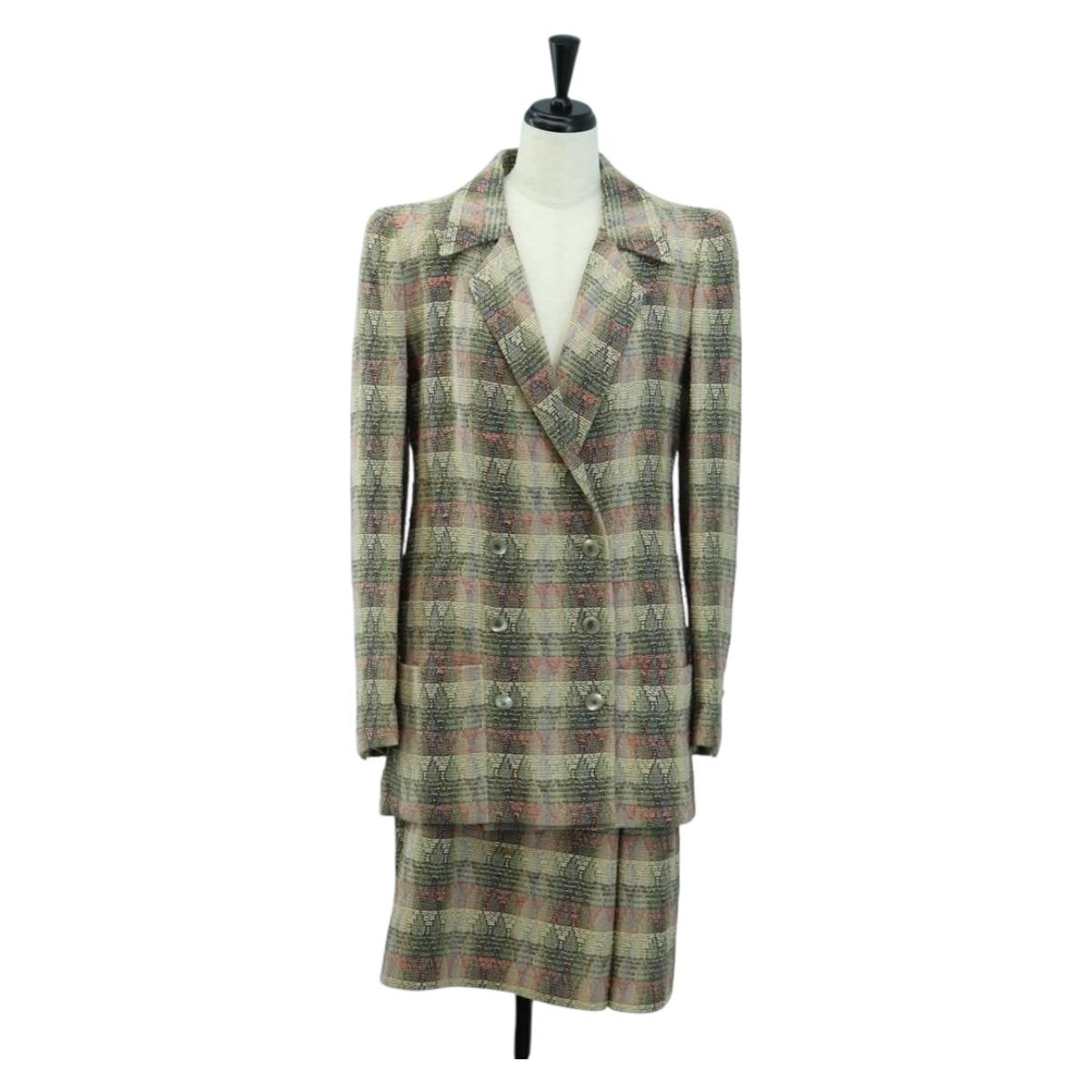CHANEL Jacket Skirt Setup Jacket Tweed Multicolor CC Auth ARZ186V