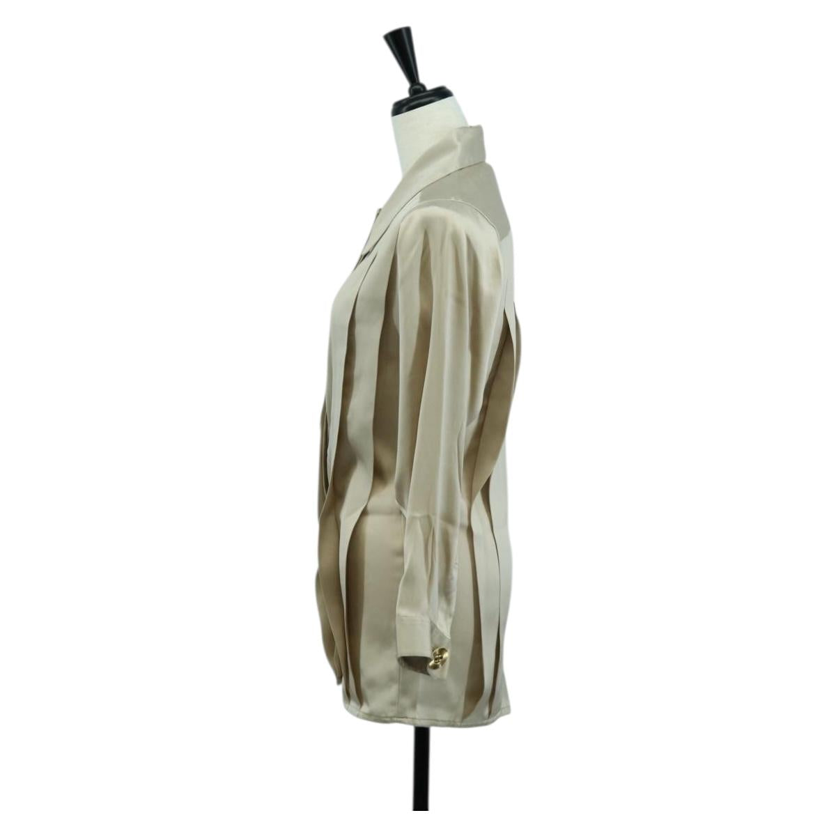 CHANEL COCO Mark Blouse Long-sleeved T-shirt Silk Size 38 Beige CC Auth ARZ187V