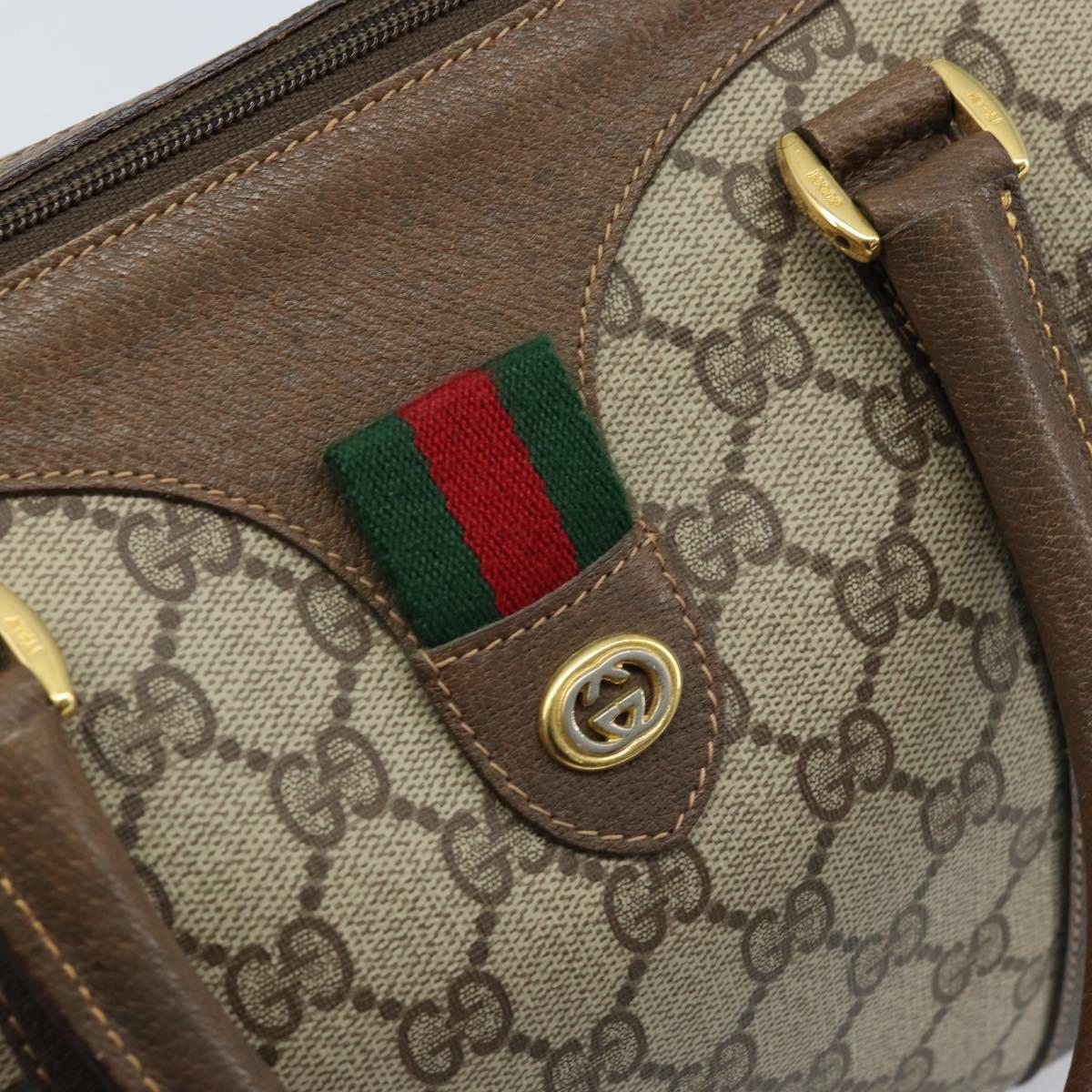 GUCCI GG Supreme Web Sherry Line Boston Bag PVC Beige Gold 40 02 007 Auth ARZ201