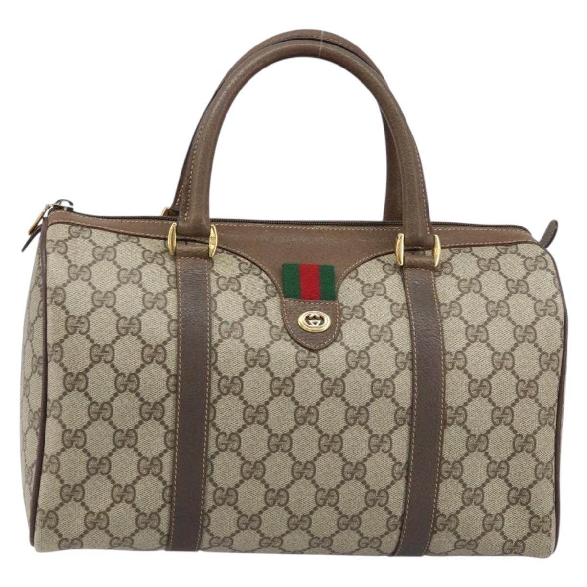 GUCCI GG Supreme Web Sherry Line Boston Bag PVC Beige Gold 40 02 007 Auth ARZ201