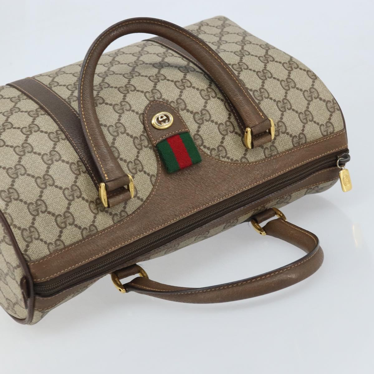 GUCCI GG Supreme Web Sherry Line Boston Bag PVC Beige Gold 40 02 007 Auth ARZ201
