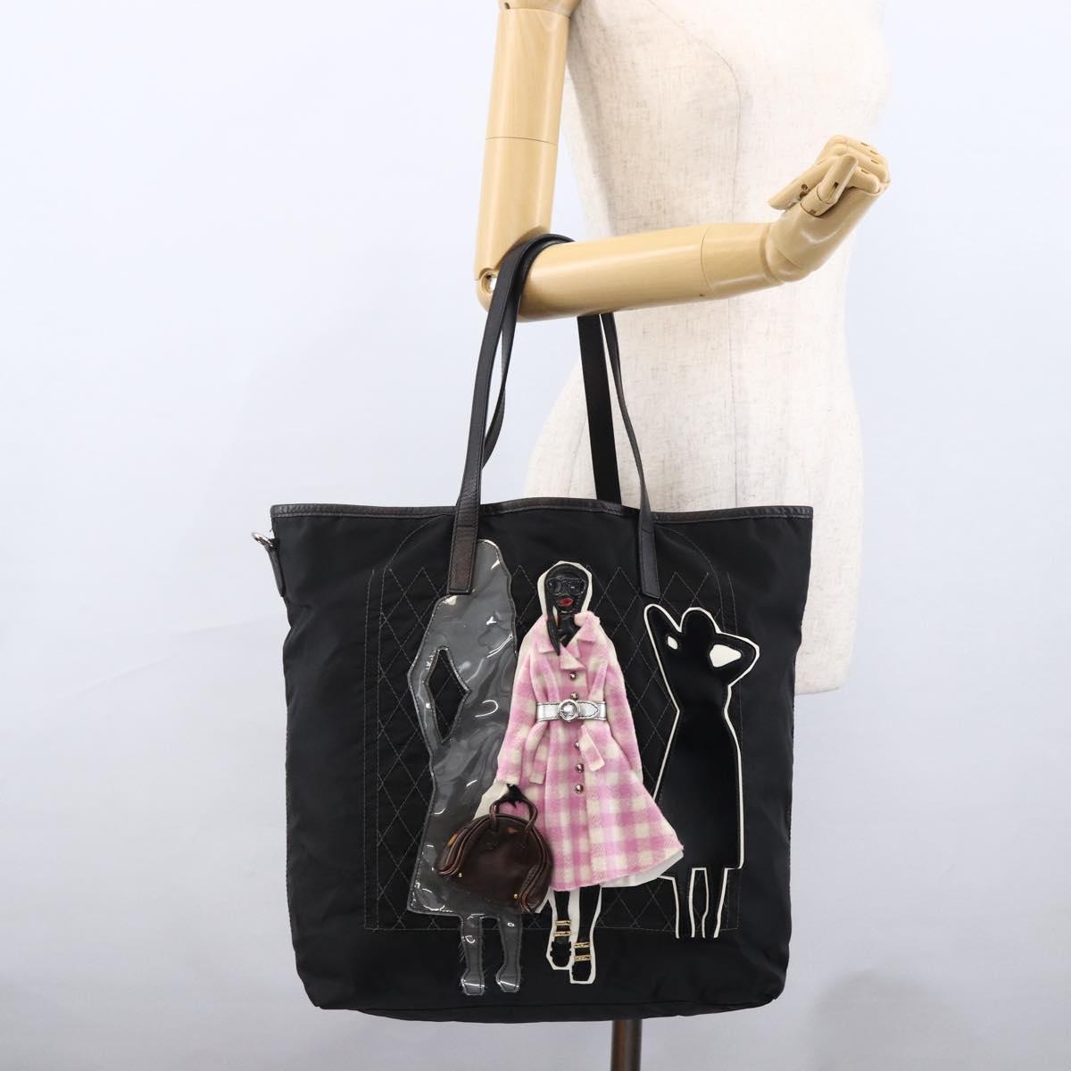 PRADA Robot Tote Bag Nylon Black Auth ARZ203A