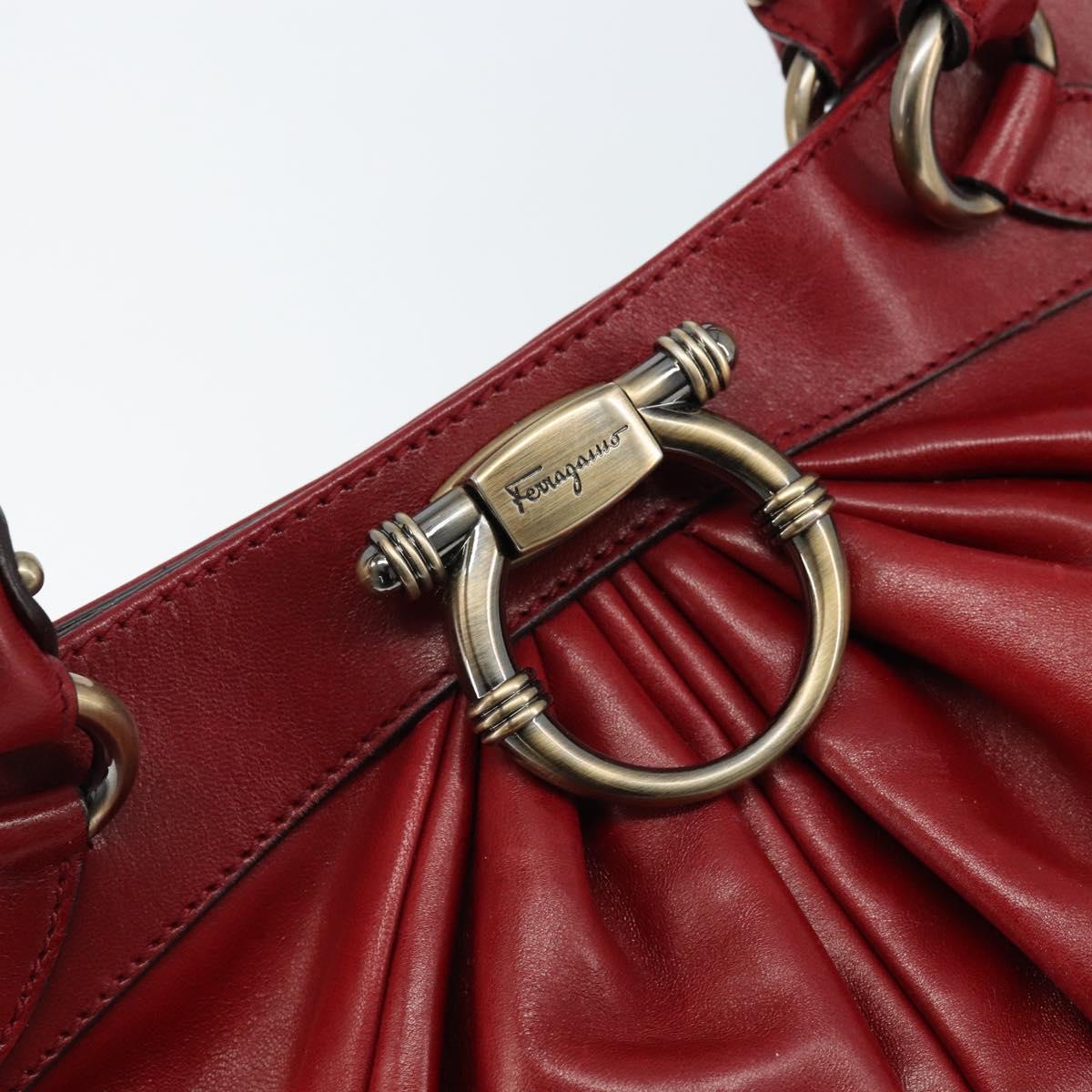 Salvatore Ferragamo Gancini Hand Bag Leather Red Auth ARZ205