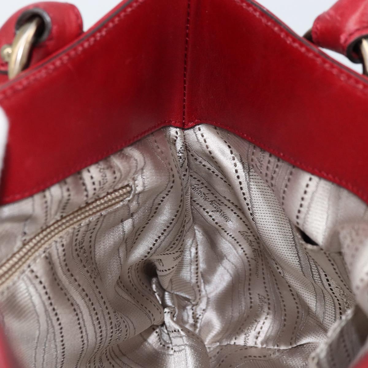 Salvatore Ferragamo Gancini Hand Bag Leather Red Auth ARZ205