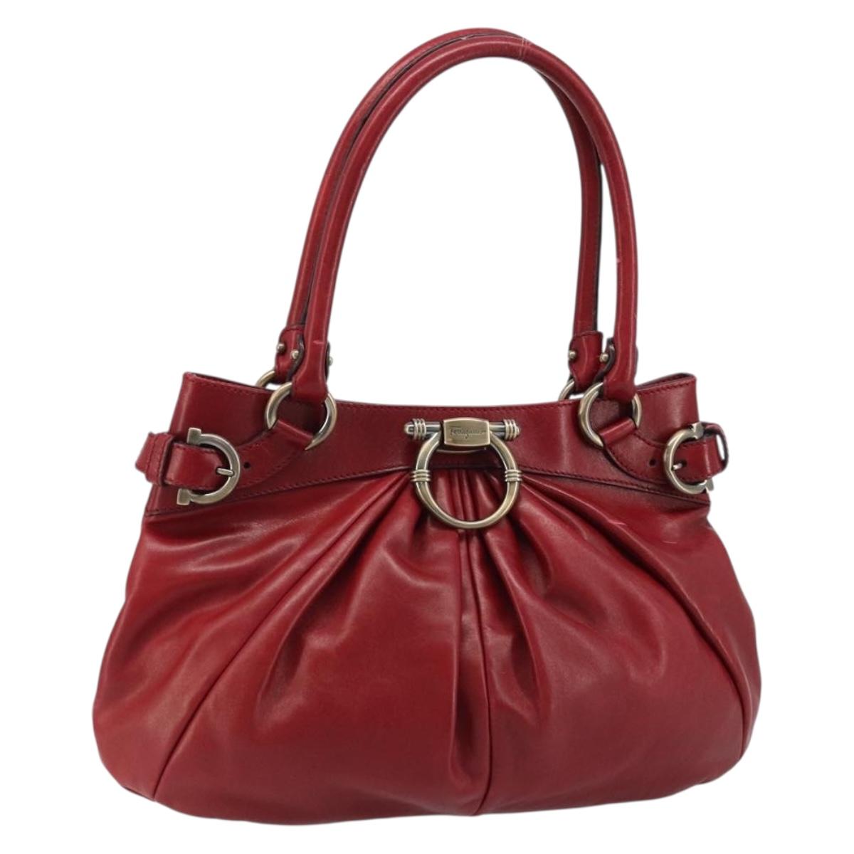 Salvatore Ferragamo Gancini Hand Bag Leather Red Auth ARZ205