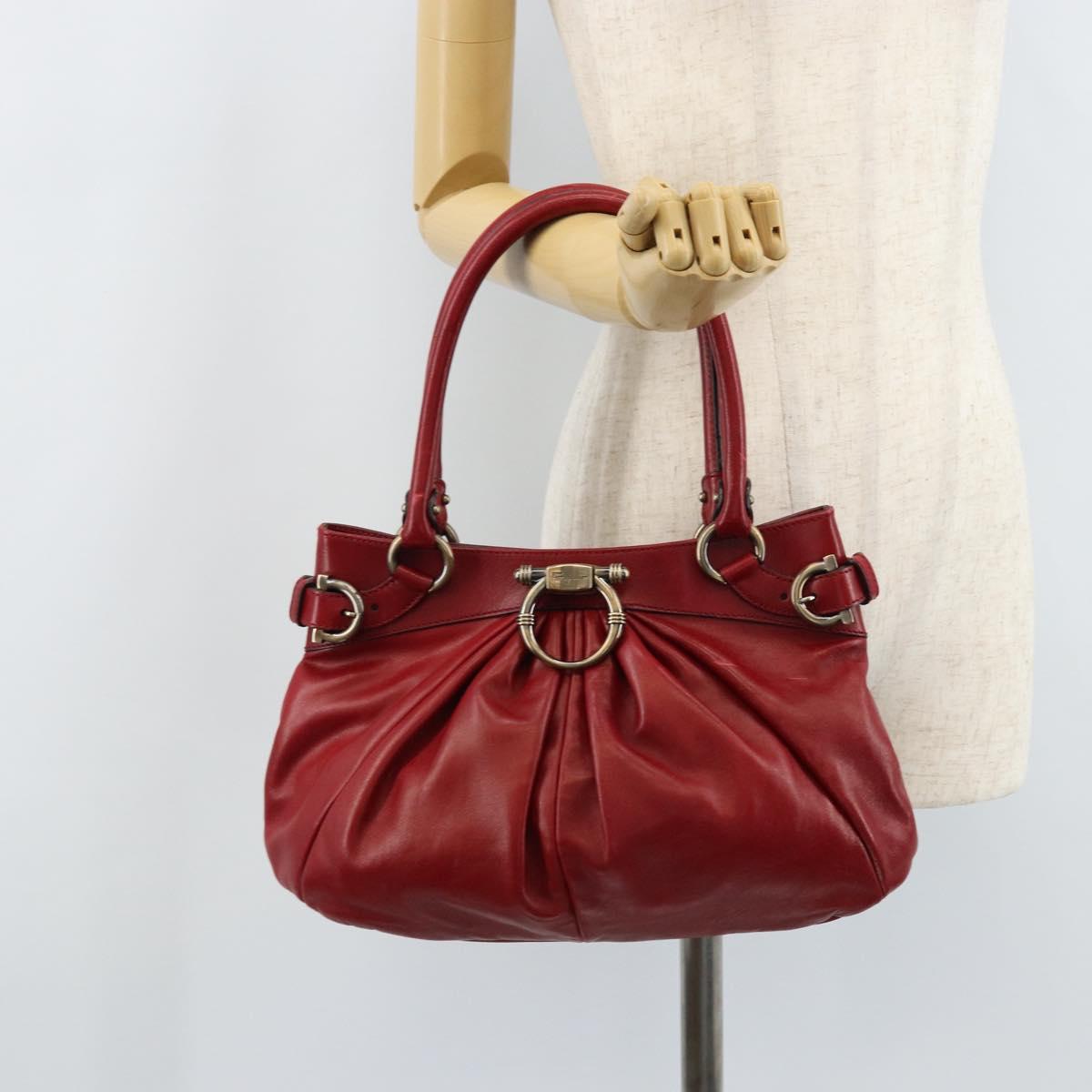 Salvatore Ferragamo Gancini Hand Bag Leather Red Auth ARZ205