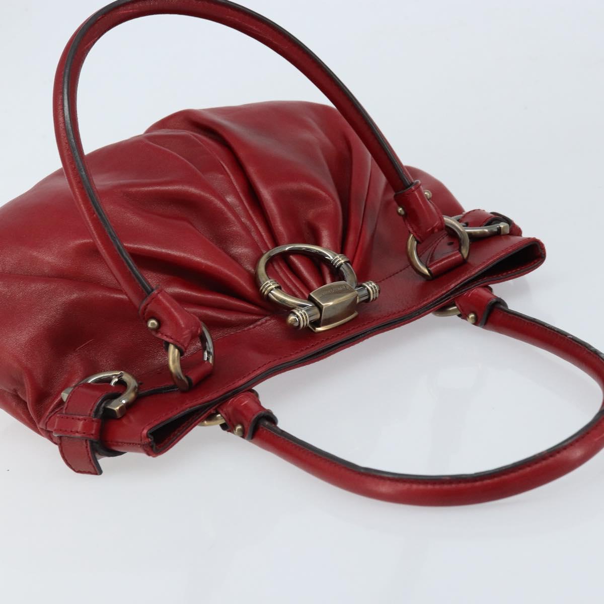 Salvatore Ferragamo Gancini Hand Bag Leather Red Auth ARZ205