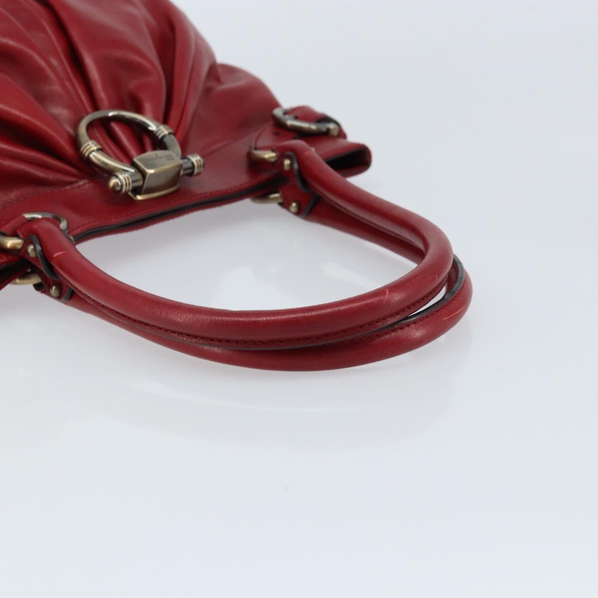 Salvatore Ferragamo Gancini Hand Bag Leather Red Auth ARZ205