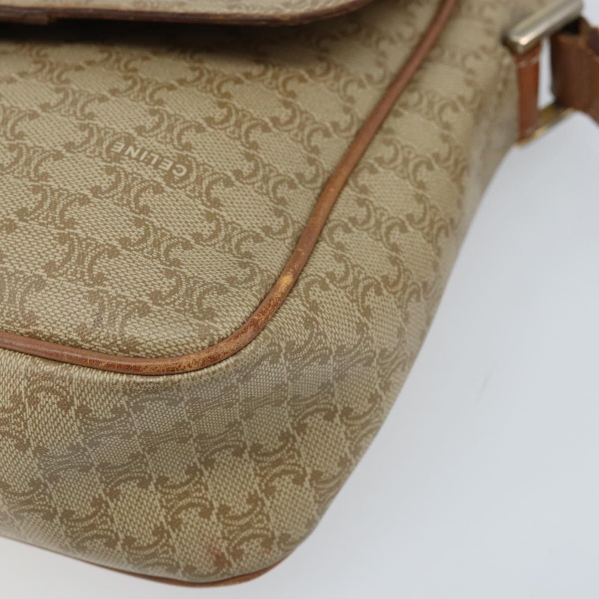 CELINE Macadam Canvas Shoulder Bag PVC Beige Gold Auth ARZ209